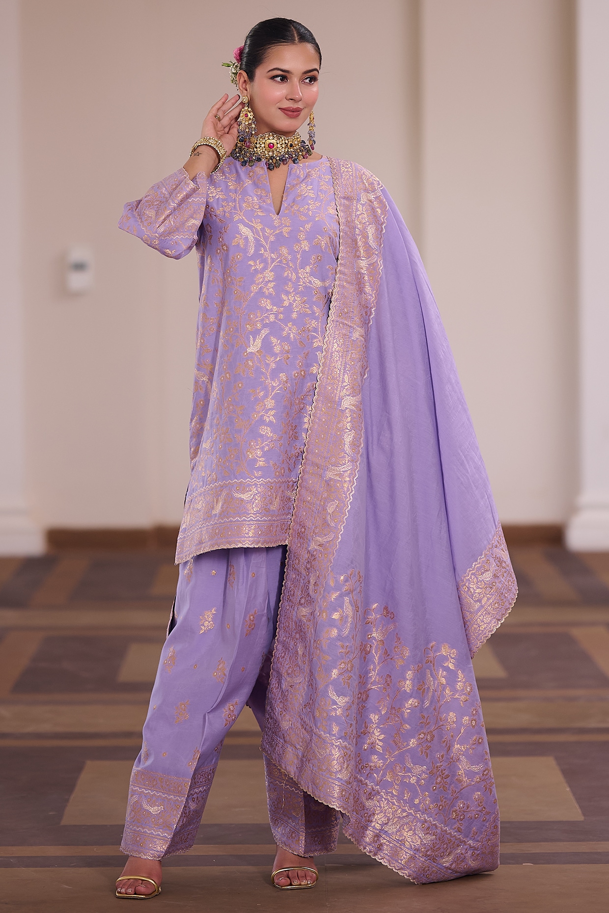 Safaa Orchid Vegan Silk Gota Embellished Kurta Set