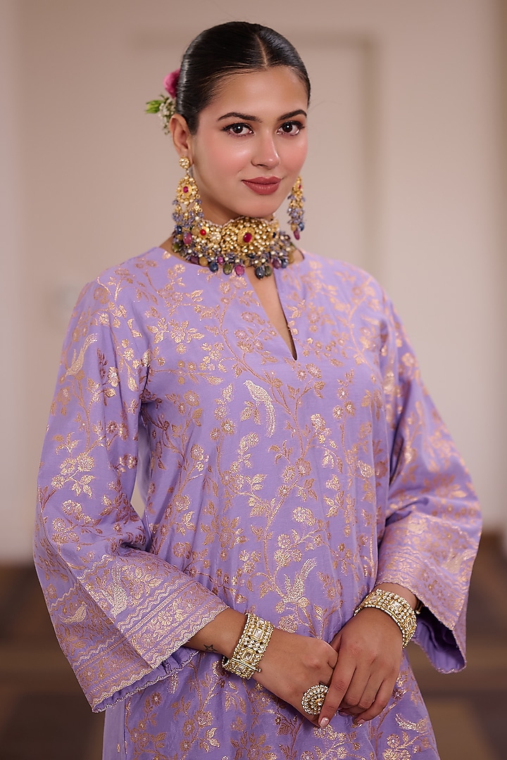 Orchid Vegan Silk Gota Embellished Kurta Set by Safaa at Pernia's Pop Up Shop