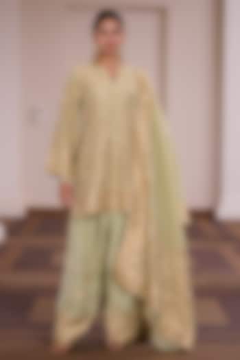 Sage Green Vegan Silk Zari Embellished Kurta Set by Safaa at Pernia's Pop Up Shop