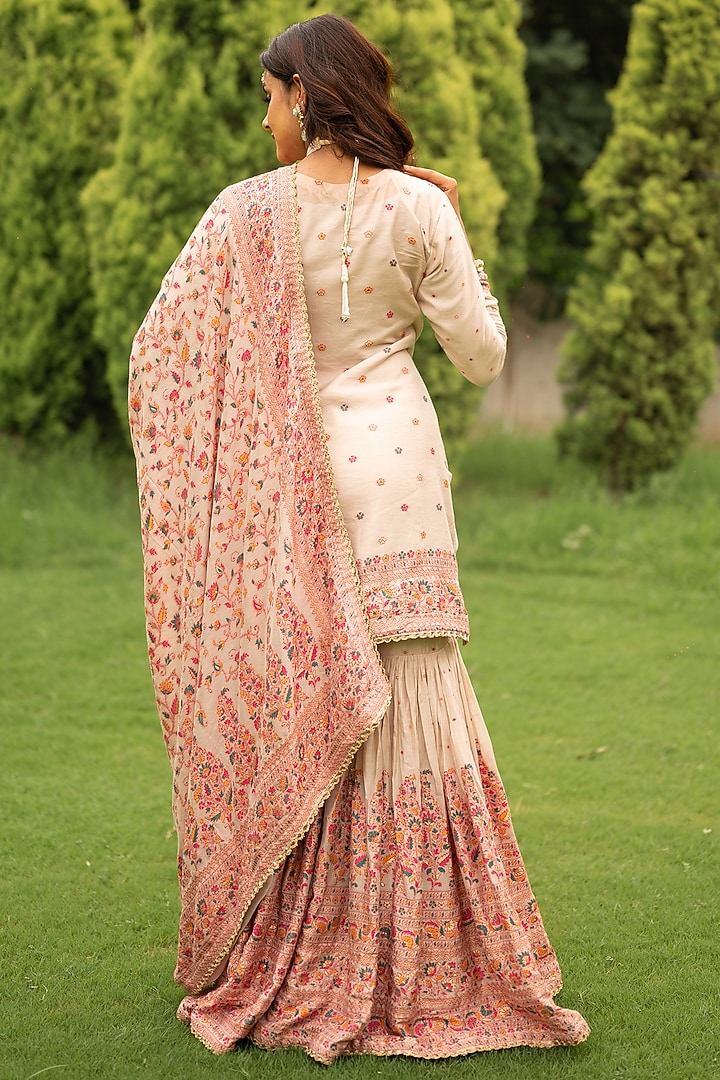 Ecru Vegan Silk Gharara Set by Safaa at Pernia's Pop Up Shop