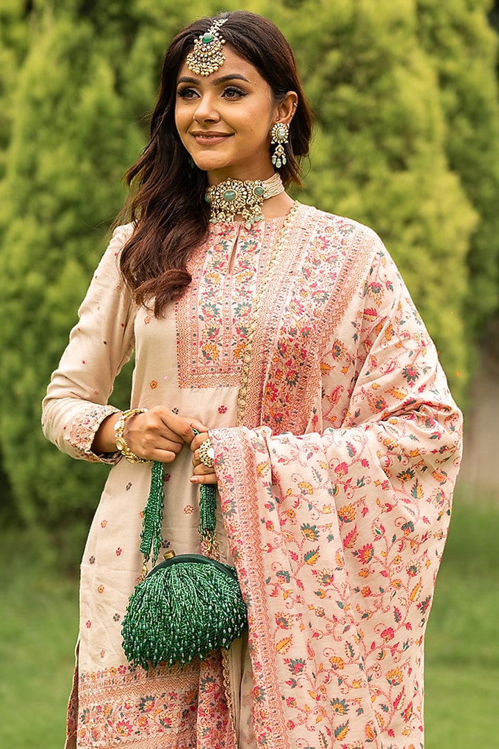 Ecru Vegan Silk Gharara Set by Safaa at Pernia's Pop Up Shop