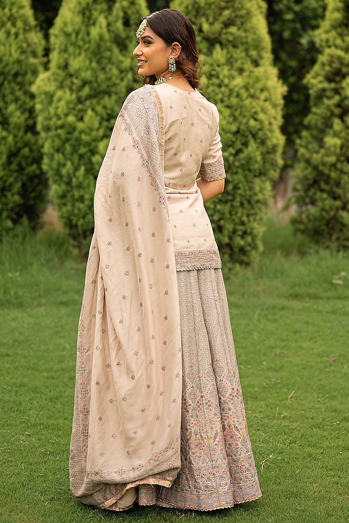 Ecru Vegan Silk Embellished Wedding Sharara Set by Safaa at Pernia's Pop Up Shop