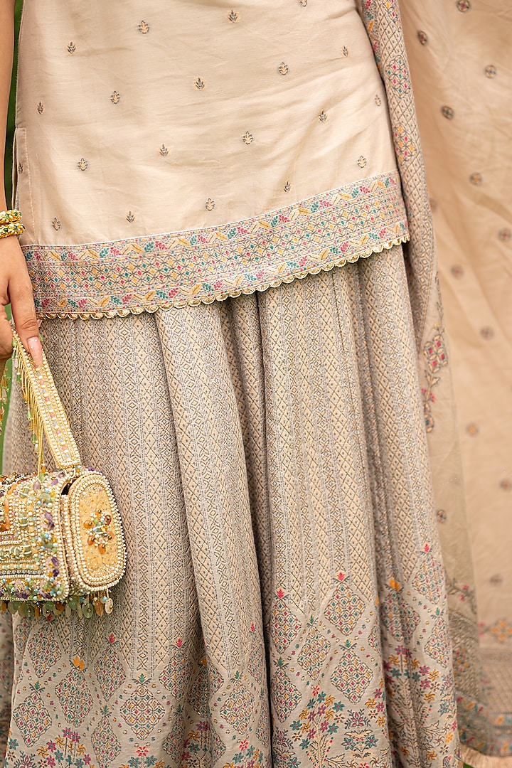 Ecru Vegan Silk Embellished Wedding Sharara Set by Safaa at Pernia's Pop Up Shop