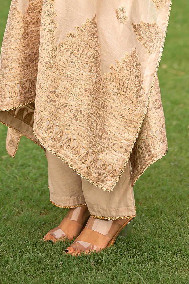 Ecru Vegan Silk Woven Kaftan Set by Safaa at Pernia's Pop Up Shop