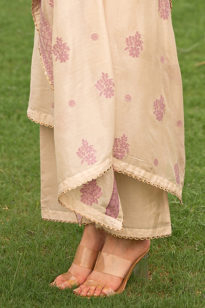 Ecru Vegan Silk Woven Kaftan Set by Safaa at Pernia's Pop Up Shop