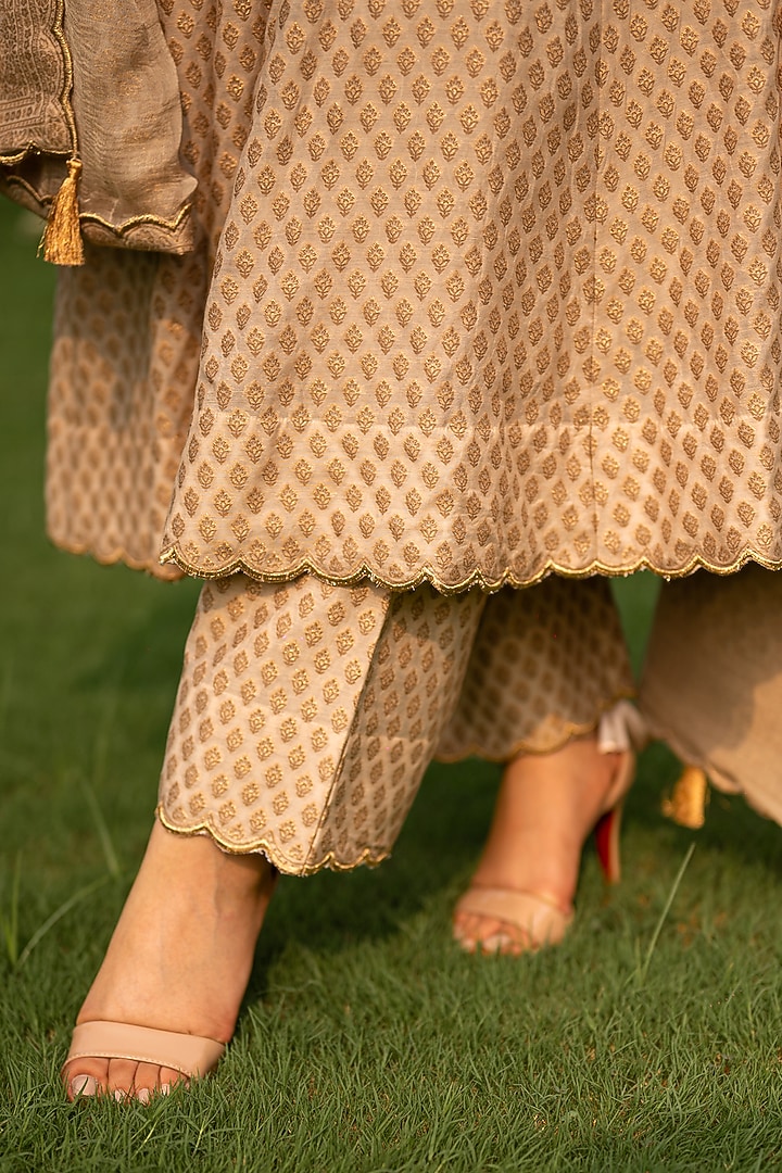 Ecru Vegan Silk Woven Wedding Anarkali Set by Safaa at Pernia's Pop Up Shop