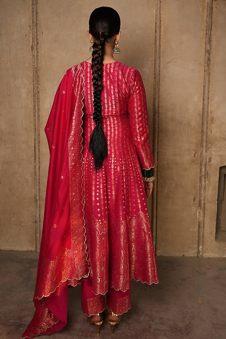 Magenta Vegan Silk Zari Wedding Anarkali Set by Safaa at Pernia's Pop Up Shop