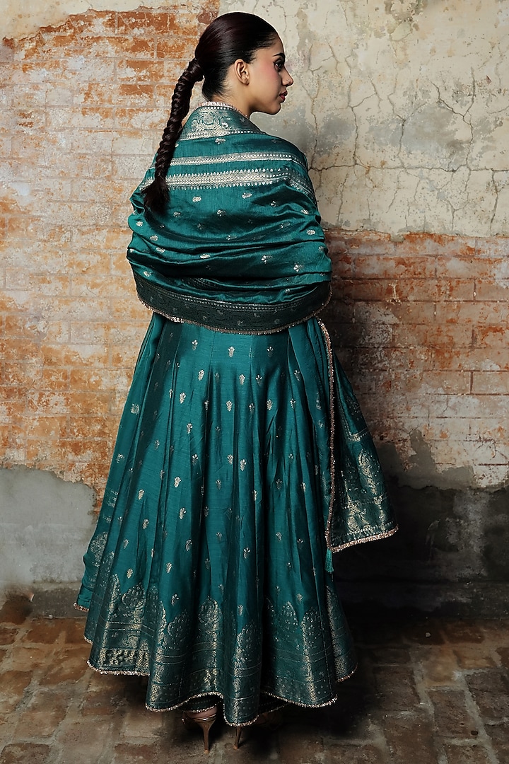 Turquoise Vegan Silk Wedding Anarkali Set by Safaa at Pernia's Pop Up Shop