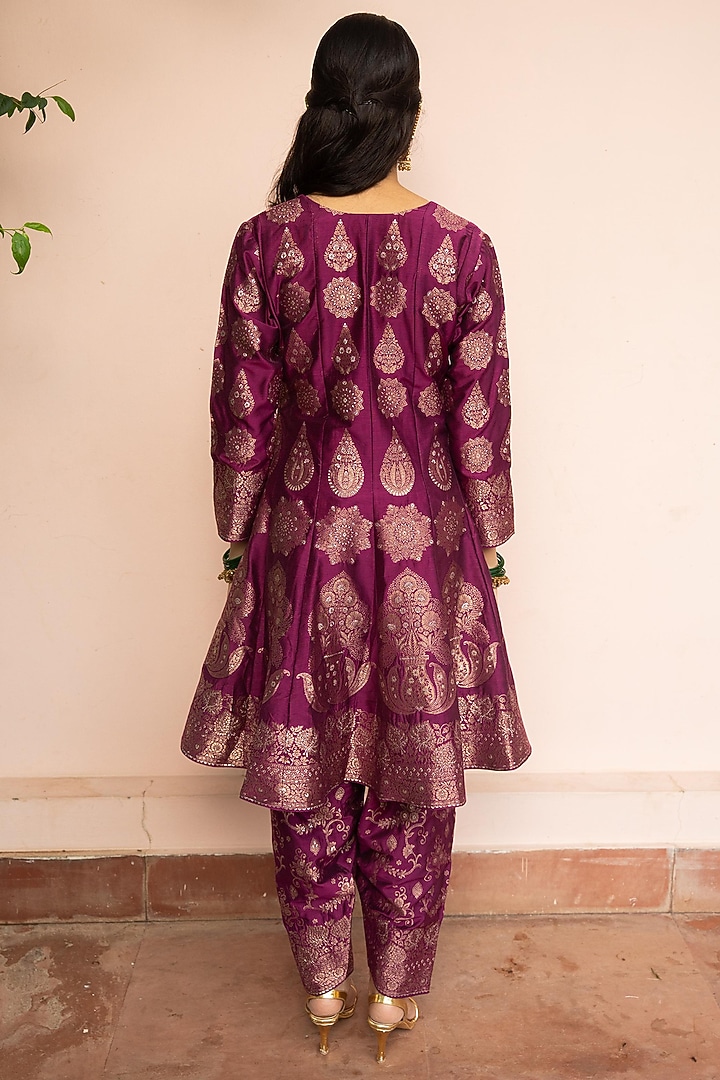Berry & Dark Magenta Vegan Silk Wedding Anarkali Set by Safaa at Pernia's Pop Up Shop