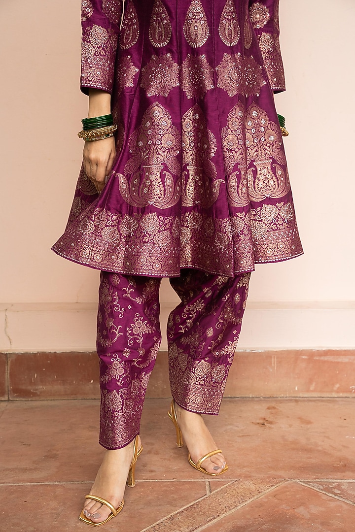 Berry & Dark Magenta Vegan Silk Wedding Anarkali Set by Safaa at Pernia's Pop Up Shop
