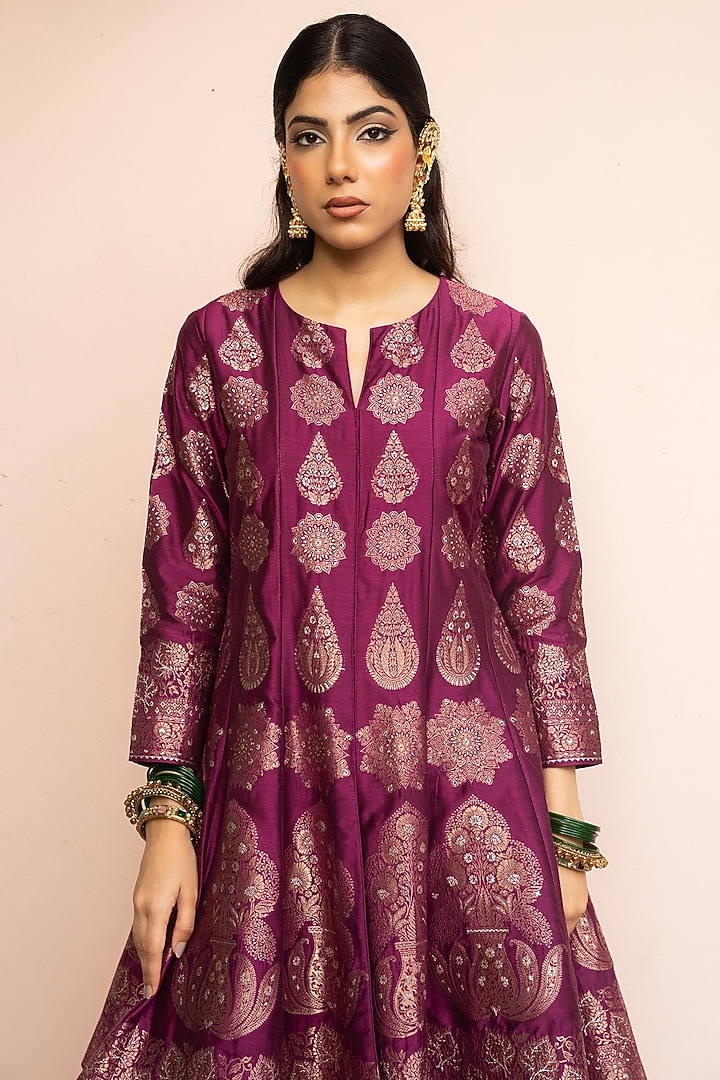 Berry & Dark Magenta Vegan Silk Wedding Anarkali Set by Safaa at Pernia's Pop Up Shop
