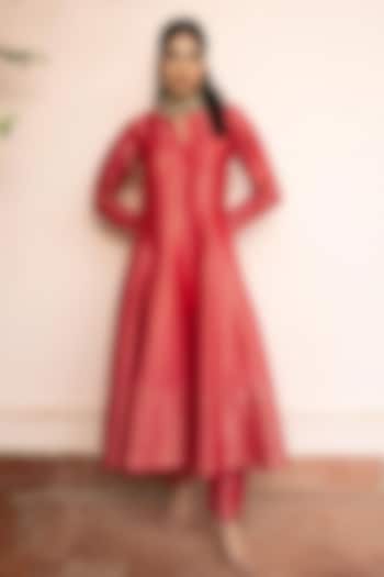 Fuchsia Pink Premium Vegan Silk Gota Zari Work Banarasi Wedding Anarkali Set by Safaa at Pernia's Pop Up Shop