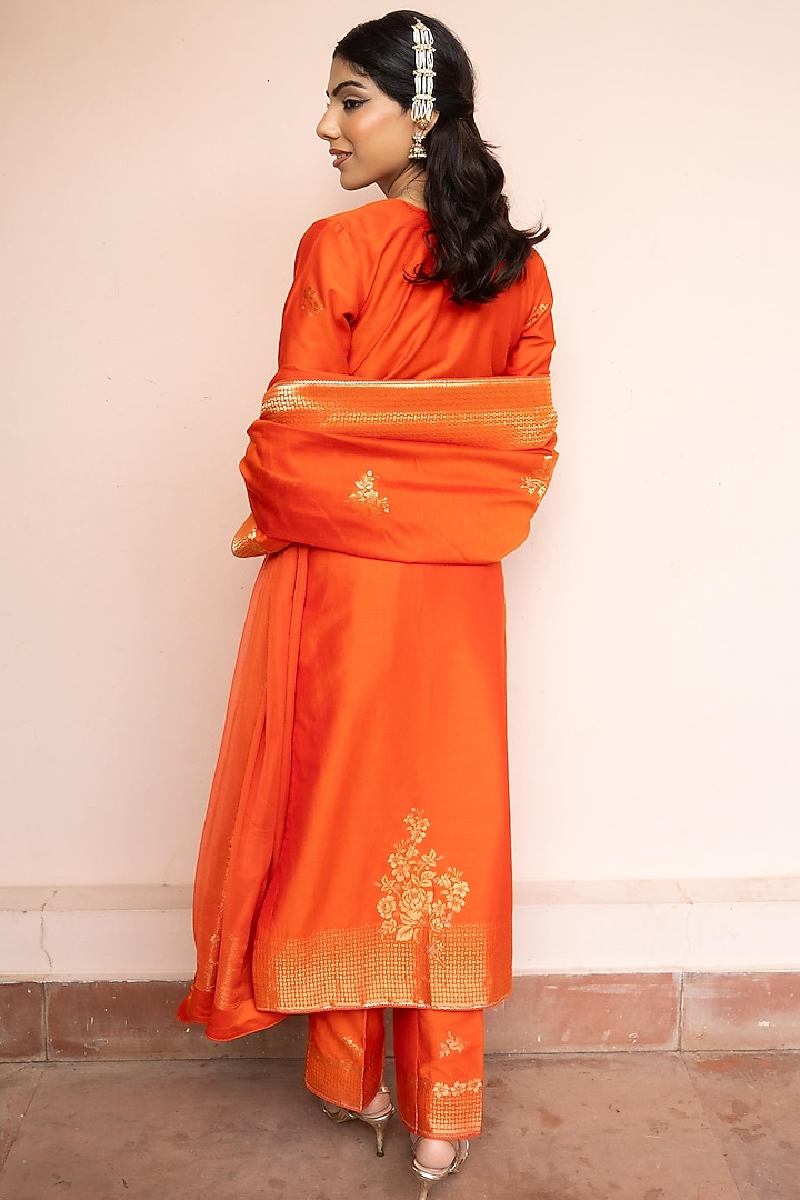Orange Vegan Silk Kurta Set by Safaa at Pernia's Pop Up Shop