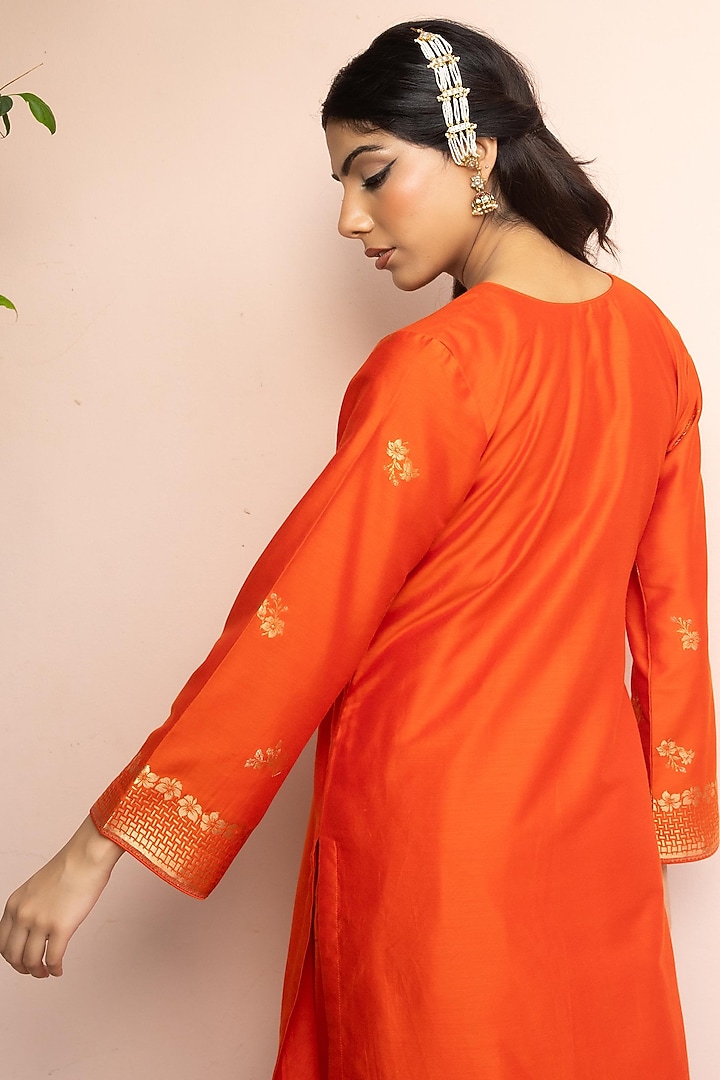 Orange Vegan Silk Kurta Set by Safaa at Pernia's Pop Up Shop