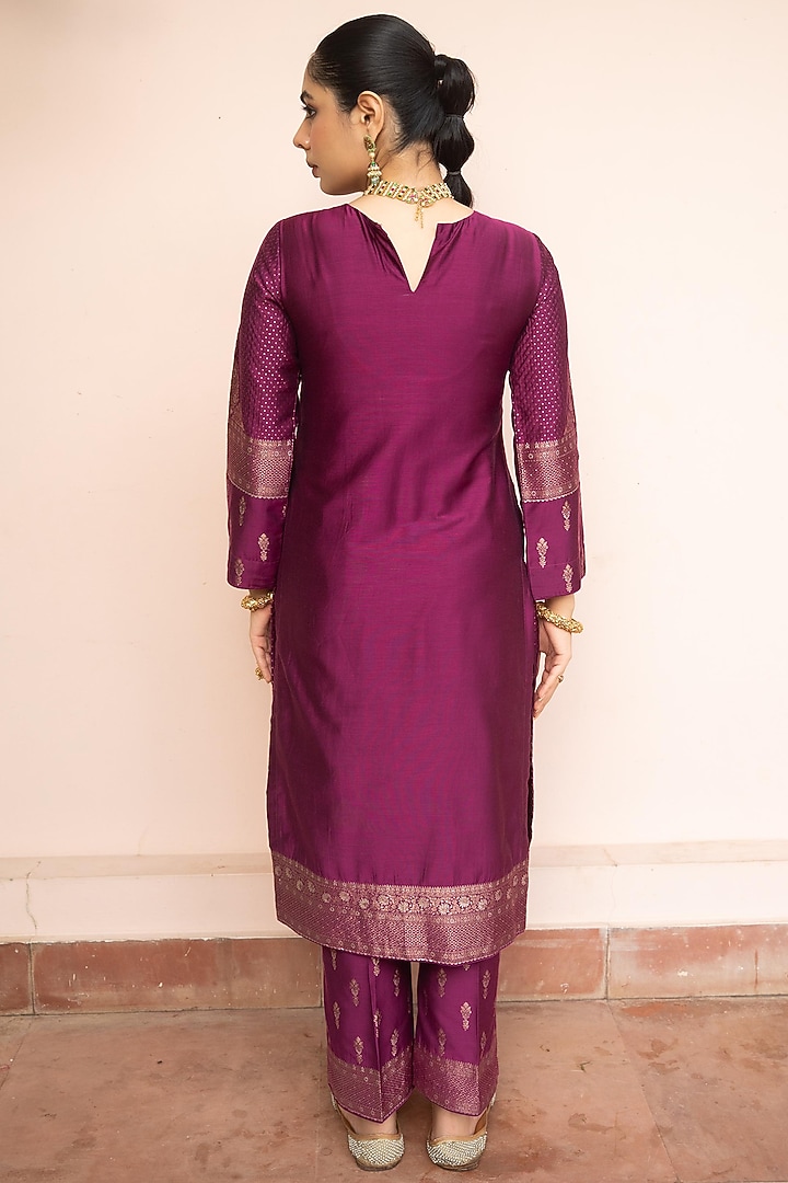 Berry & Dark Magenta Vegan Silk Zari Gota Kurta Set by Safaa at Pernia's Pop Up Shop