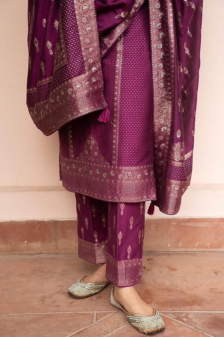 Berry & Dark Magenta Vegan Silk Zari Gota Kurta Set by Safaa at Pernia's Pop Up Shop