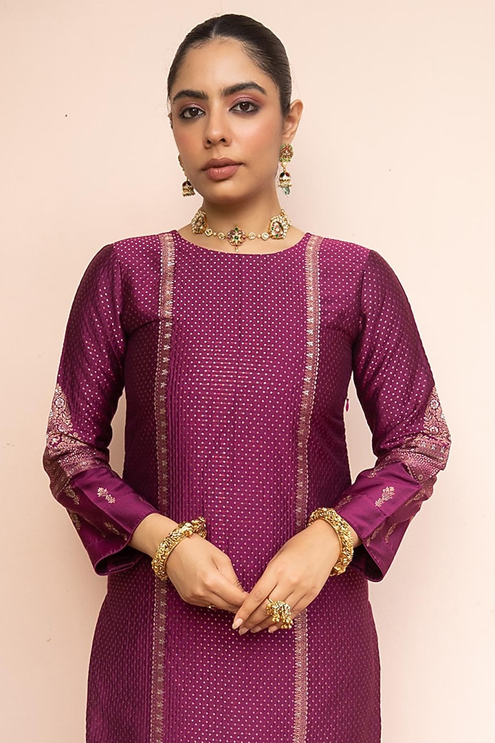 Berry & Dark Magenta Vegan Silk Zari Gota Kurta Set by Safaa at Pernia's Pop Up Shop