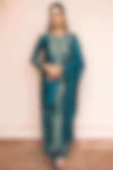 Teal Vegan Silk Kurta Set by Safaa