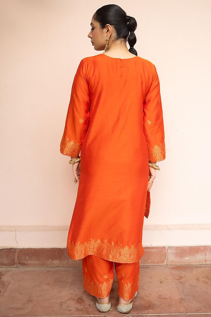 Orange Vegan Silk Kurta Set by Safaa at Pernia's Pop Up Shop