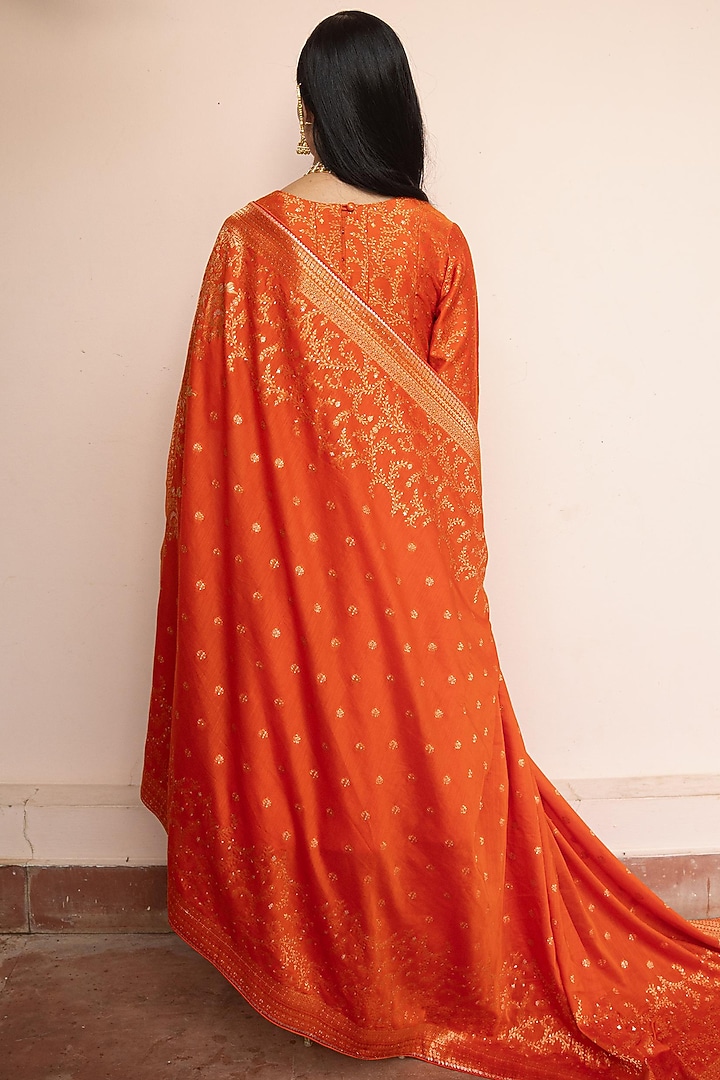 Orange Vegan Silk Wedding Anarkali Set by Safaa at Pernia's Pop Up Shop