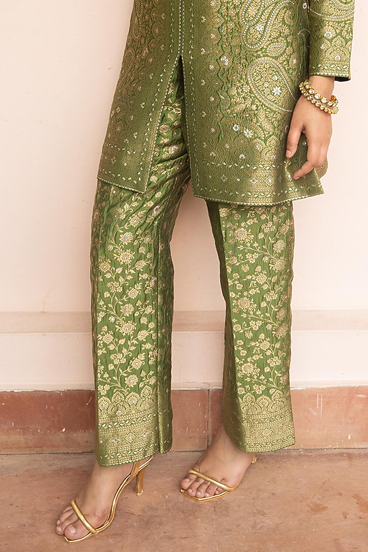 Green Vegan Silk Zari Gota Work Co-Ord Set by Safaa at Pernia's Pop Up Shop