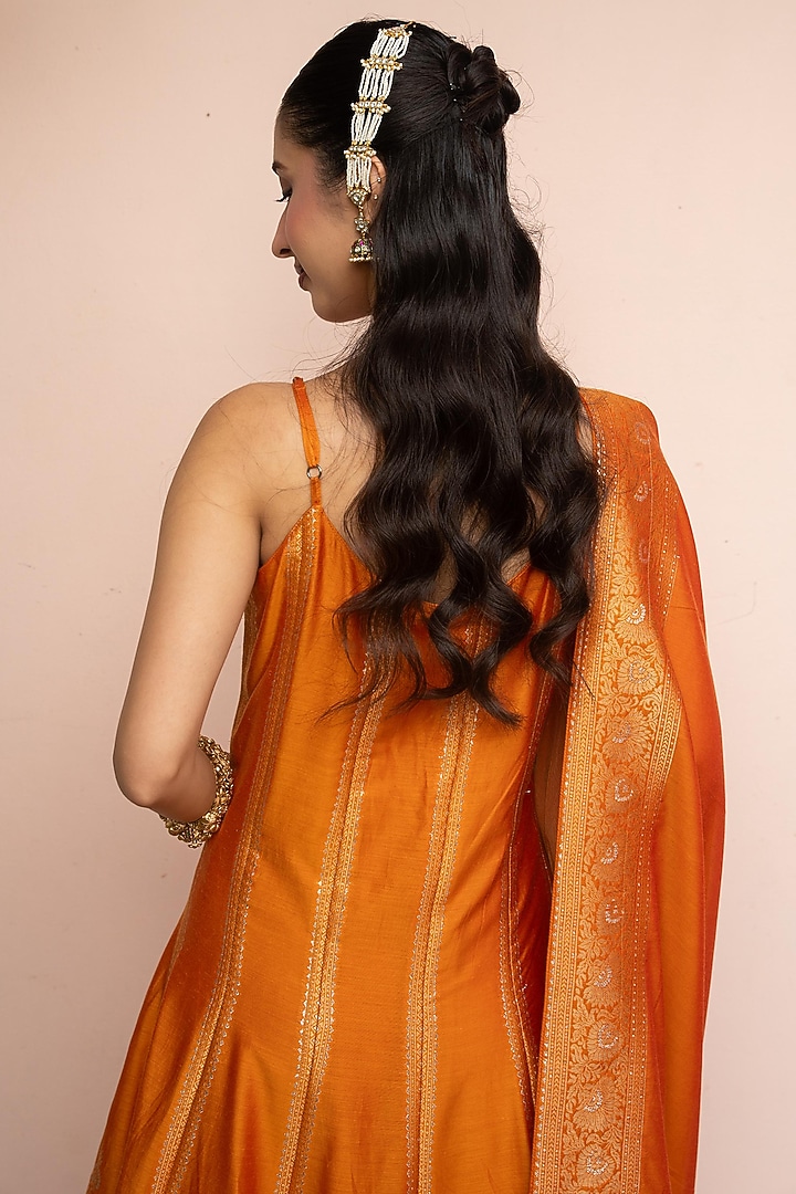 Mustard Vegan Silk Motif Wedding Anarkali Set by Safaa at Pernia's Pop Up Shop