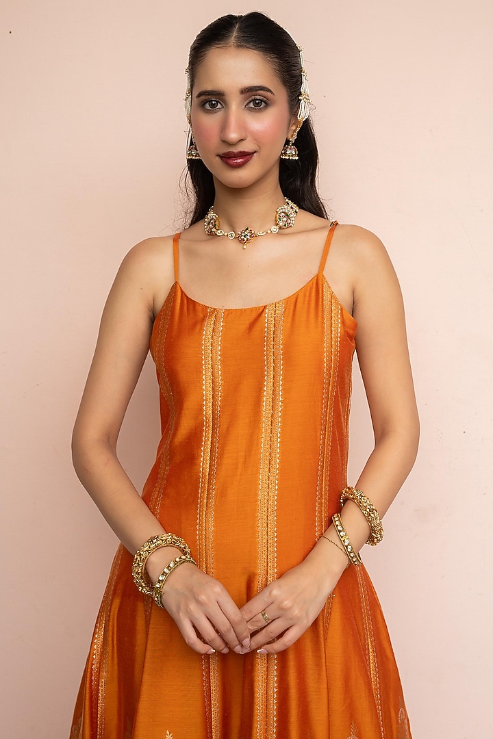 Mustard Vegan Silk Motif Wedding Anarkali Set by Safaa at Pernia's Pop Up Shop