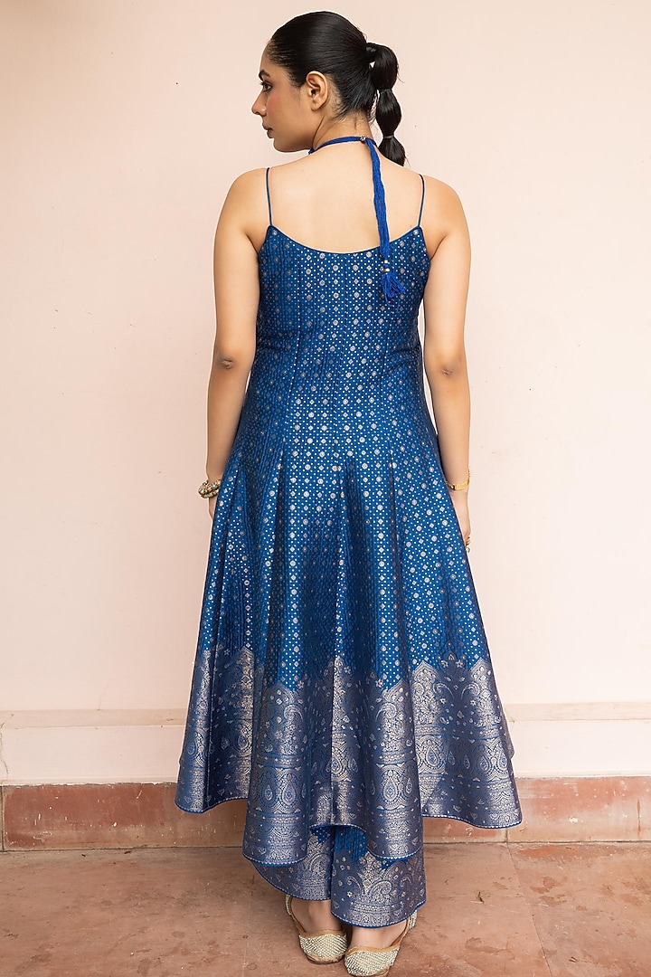Royal Blue Vegan Silk Zari Gota Boota Work Wedding Anarkali Set by Safaa at Pernia's Pop Up Shop