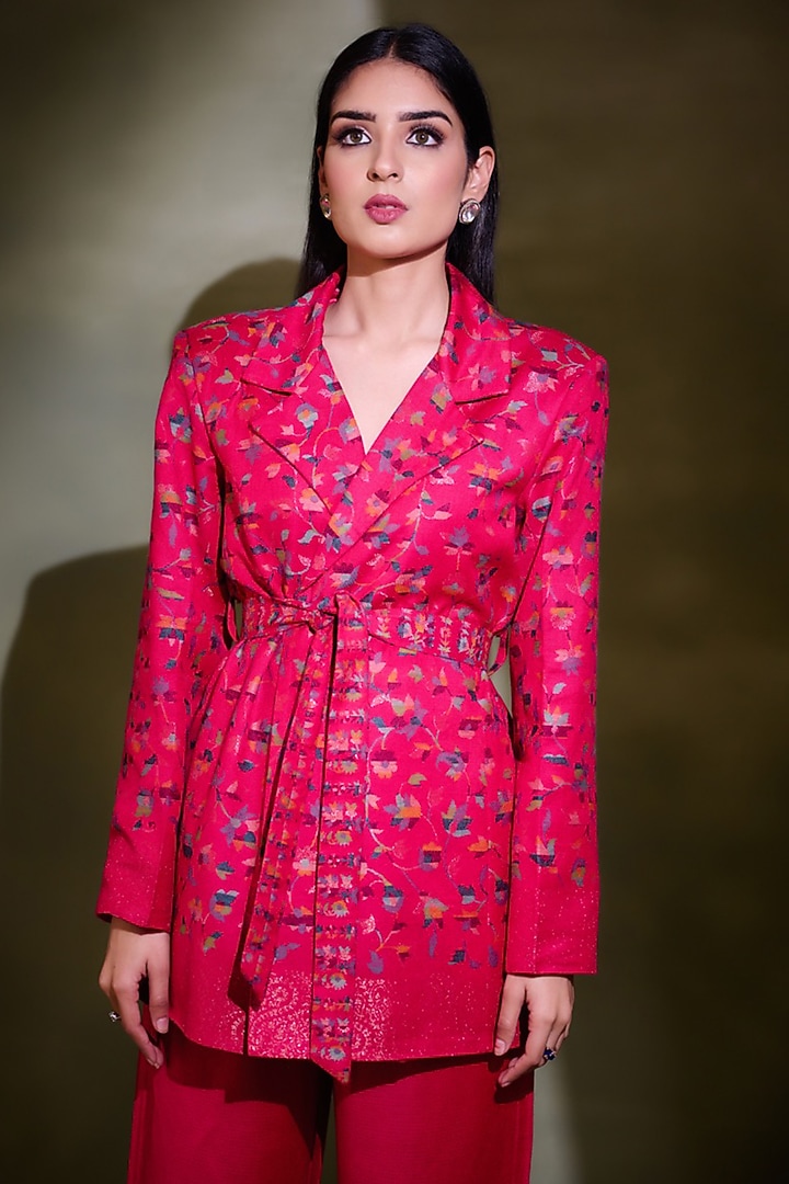Hot Pink Viscose Self-Woven Blazer by Safaa at Pernia's Pop Up Shop