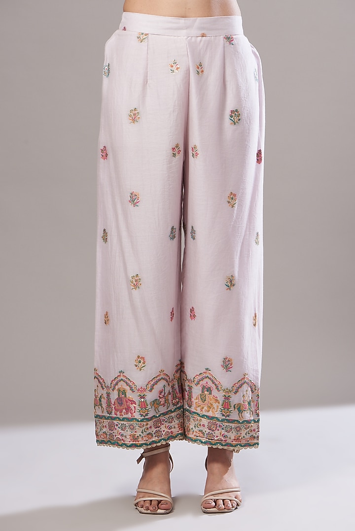 Blush Pink Vegan Silk Printed Wedding Anarkali Set by Safaa at Pernia's Pop Up Shop