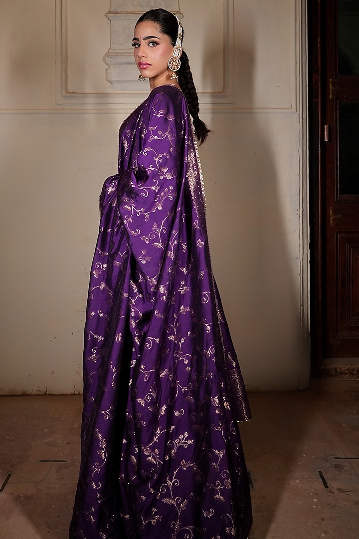 Purple Vegan Silk Wedding Anarkali Set by Safaa at Pernia's Pop Up Shop