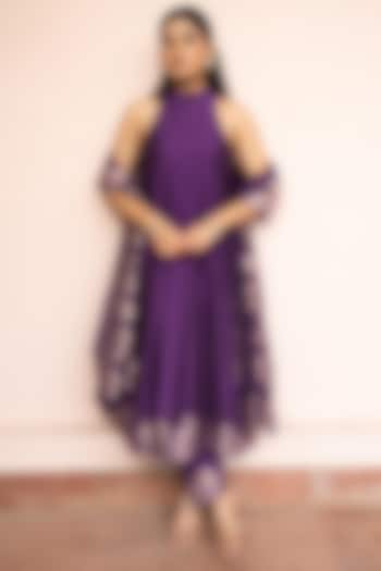 Purple Vegan Silk Wedding Anarkali Set by Safaa at Pernia's Pop Up Shop