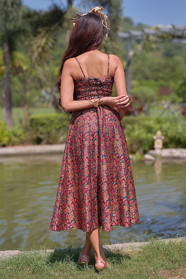 Multi-Colored Pure Moonga Silk Floral Vacation Dress by Safaa at Pernia's Pop Up Shop