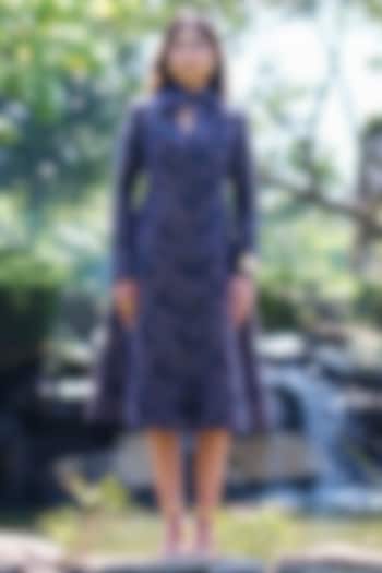 Midnight Blue Pure Moonga Silk Paisley Jacket Cocktail Dress by Safaa at Pernia's Pop Up Shop