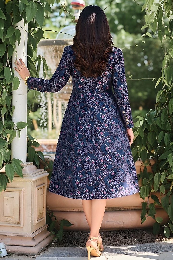 Midnight Blue Pure Moonga Silk Paisley Jacket Cocktail Dress by Safaa at Pernia's Pop Up Shop
