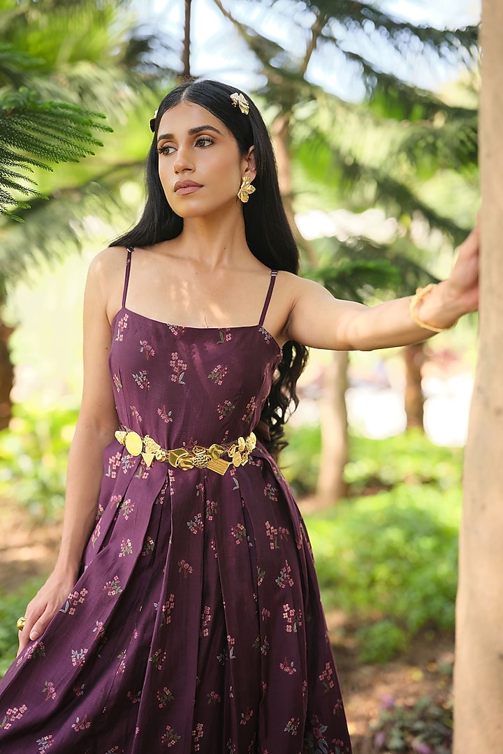Violet Pure Moonga Silk Floral Vacation Dress by Safaa at Pernia's Pop Up Shop
