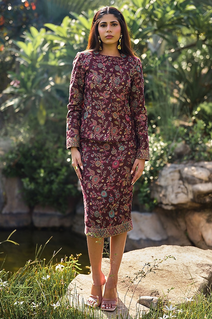 Wine Acro Wool Skirt Set by Safaa at Pernia's Pop Up Shop