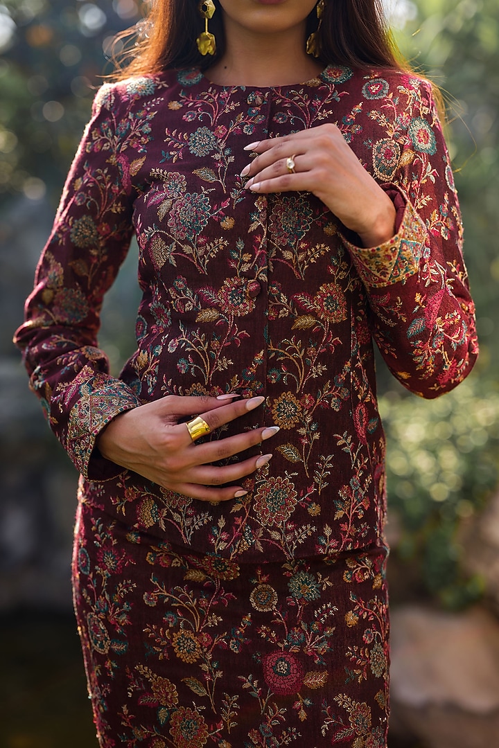 Wine Acro Wool Skirt Set by Safaa at Pernia's Pop Up Shop