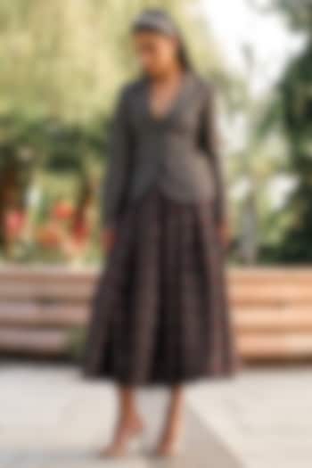 Black Pure Moonga Silk Floral Weave Skirt Set by Safaa at Pernia's Pop Up Shop