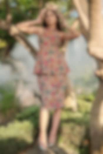 Multi-Colored Acro Wool Floral Motif Skirt Set by Safaa at Pernia's Pop Up Shop