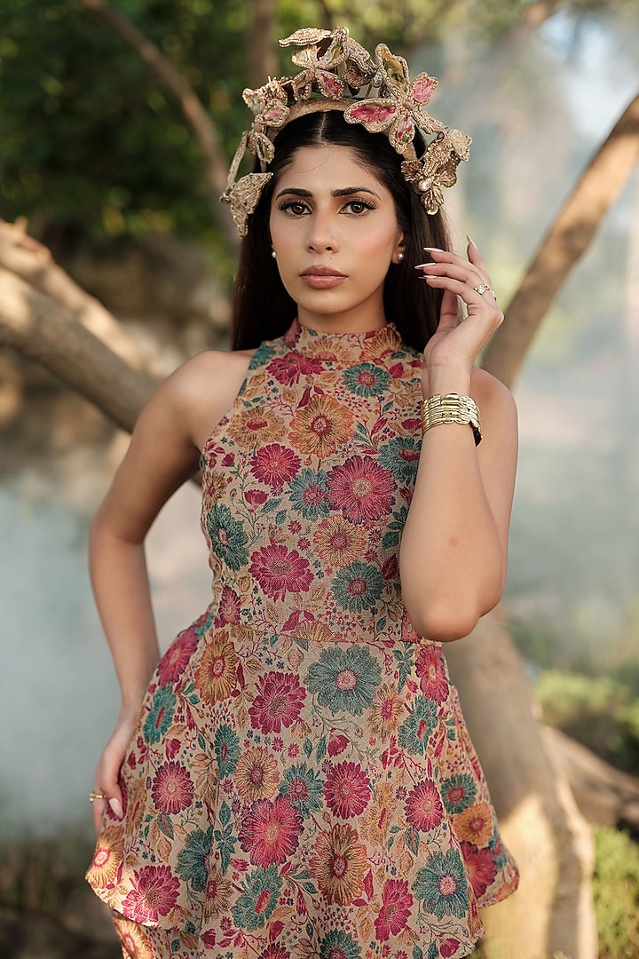 Multi-Colored Acro Wool Floral Motif Skirt Set by Safaa at Pernia's Pop Up Shop