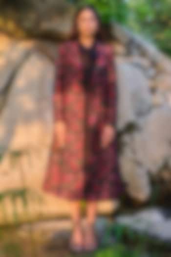 Black Pure Moonga Silk Rose Motif Blazer Set by Safaa at Pernia's Pop Up Shop