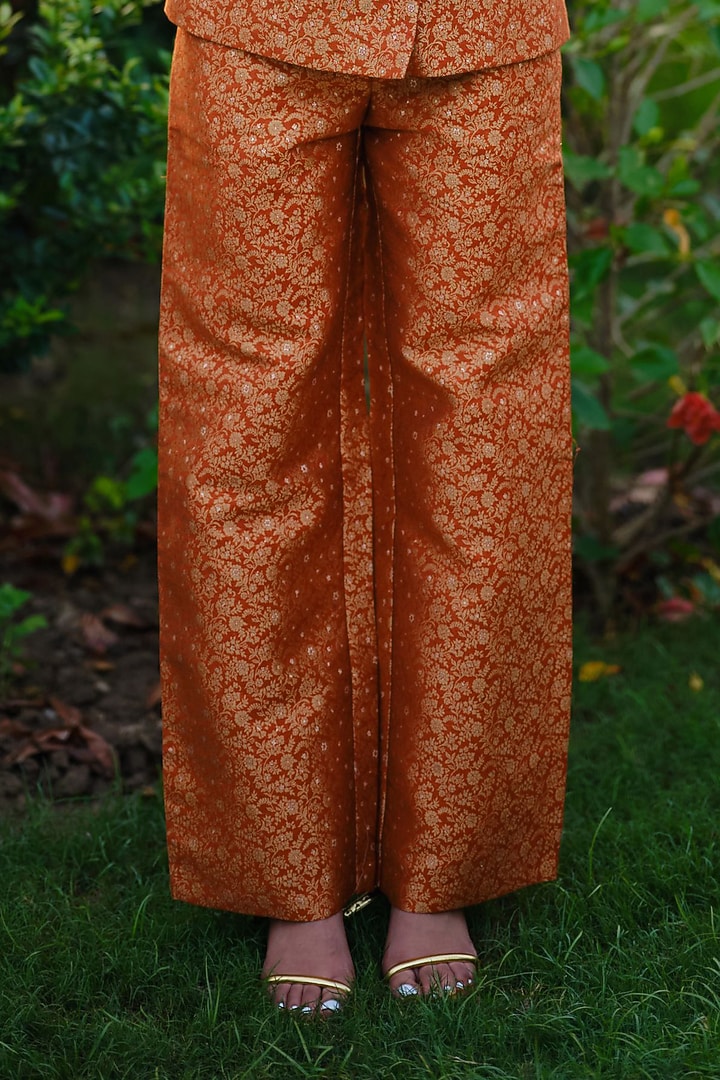 Burnt Orange Pure Moonga Silk Floral Motif Co-Ord  Set by Safaa at Pernia's Pop Up Shop
