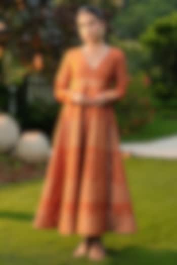Burnt Orange Pure Moonga Silk Handwoven Vacation Dress by Safaa at Pernia's Pop Up Shop