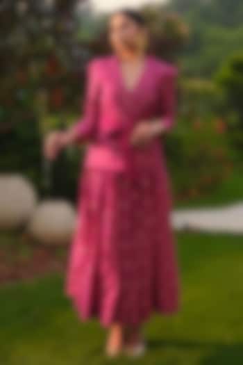 Magenta Pure Moonga Silk Woven Motif Skirt Set by Safaa at Pernia's Pop Up Shop