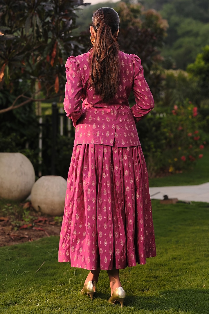 Magenta Pure Moonga Silk Woven Motif Skirt Set by Safaa at Pernia's Pop Up Shop