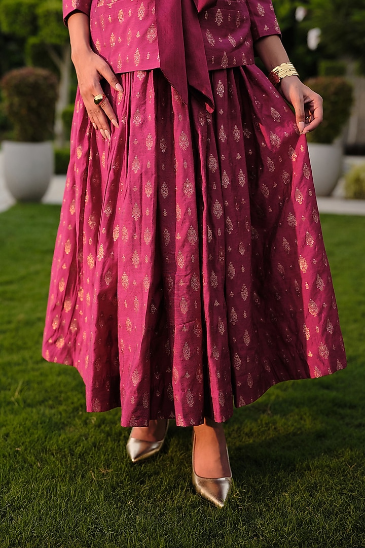 Magenta Pure Moonga Silk Woven Motif Skirt Set by Safaa at Pernia's Pop Up Shop