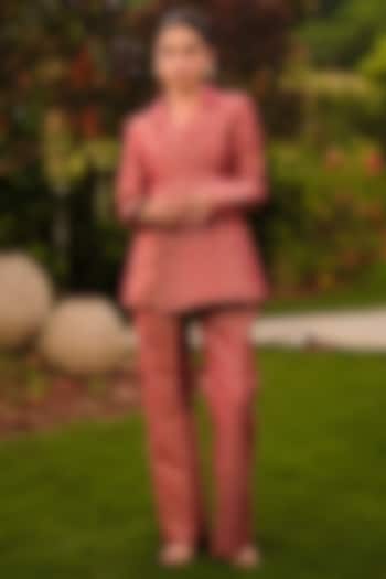 Red Pure Moonga Silk Floral Weave Skirt Set by Safaa at Pernia's Pop Up Shop