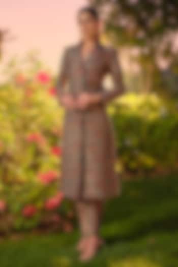 Bottle Green Pure Moonga Silk Paisley Weave Blazer Set by Safaa at Pernia's Pop Up Shop