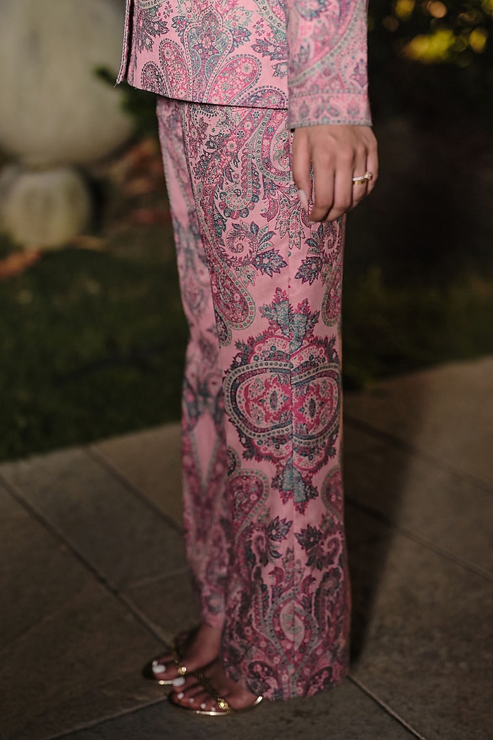 Pink Acro Wool Kani & Paisley Weave Co-Ord Set by Safaa at Pernia's Pop Up Shop
